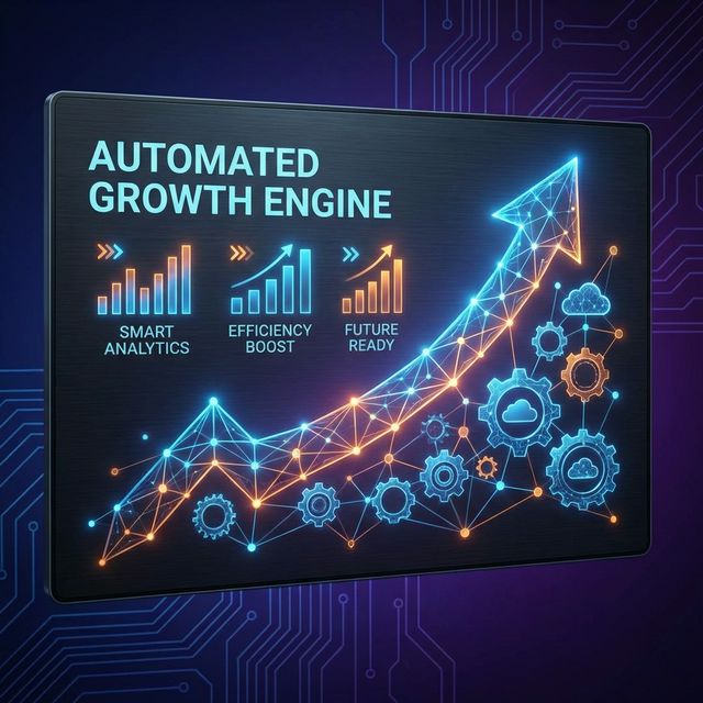 Futuristic data infographic showing business growth through AI automation | Dr. Dhaval Trivedi Consulting