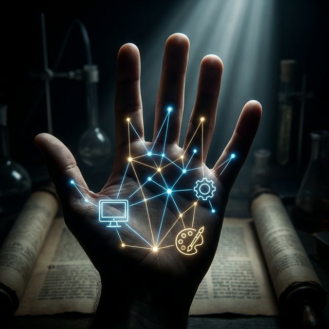 High-contrast palm reading map showing professional career nodes and mounts | Dr. Dhaval Trivedi