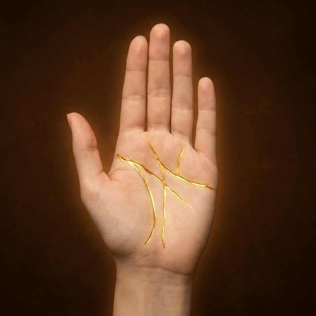 Open palm with glowing golden lines